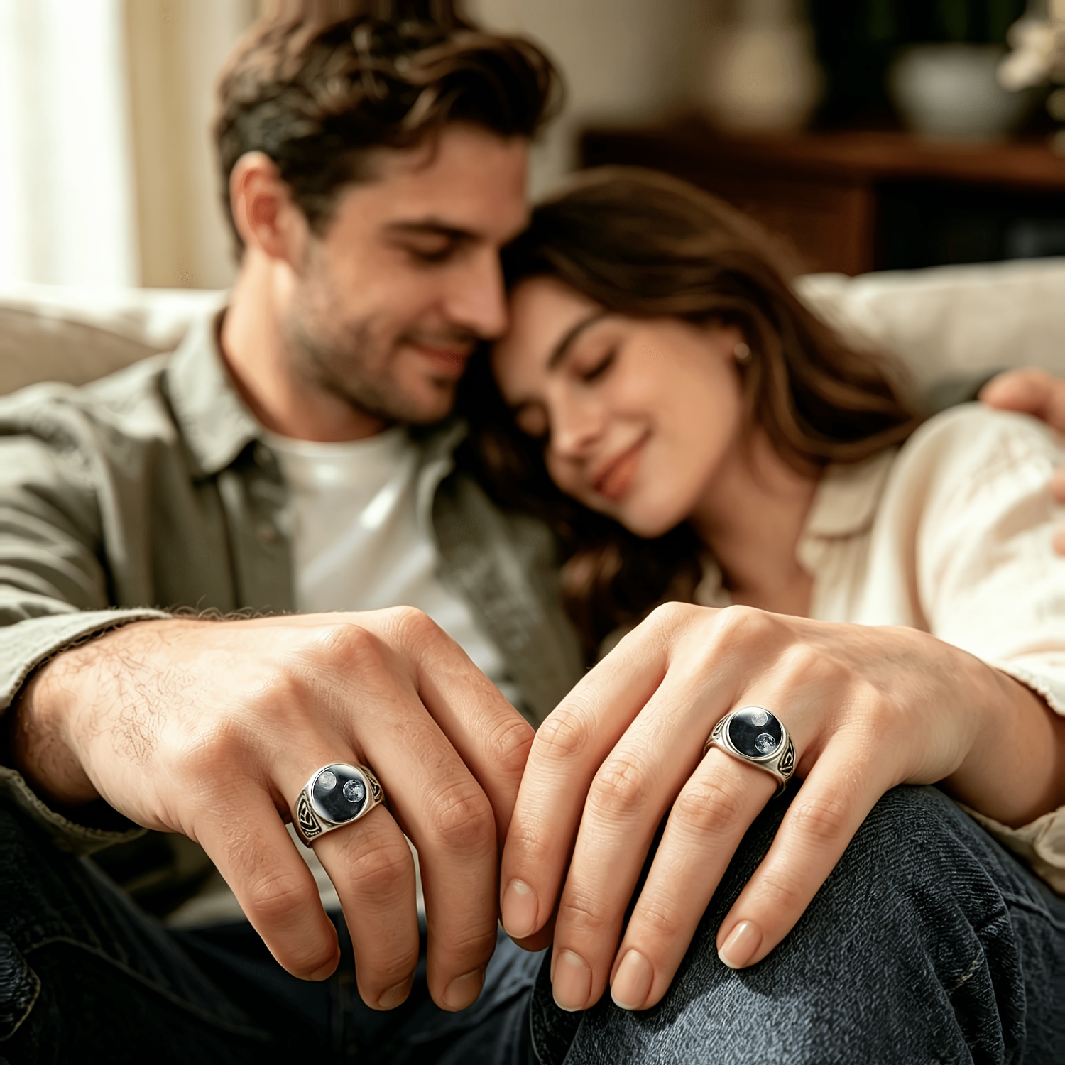 Classic Side-Engraved Open Ring with Moons and Stars Design